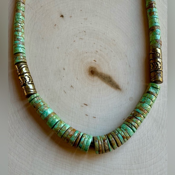 RARE_VINTAGE_Santo Domingo Tony Aguilar Sr. Brass & NATURAL Turquoise Necklace - Picture 5 of 16